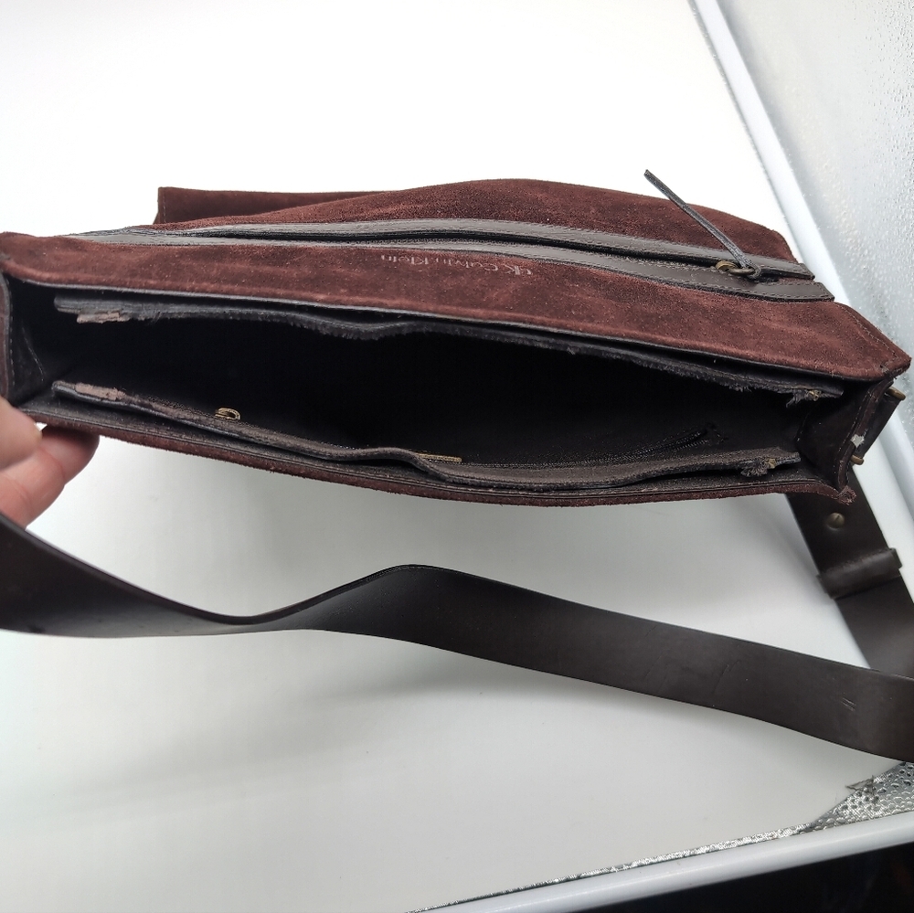 Vintage CK Calvin Klein Brown Suede Crossbody Satchel Bag - Picture 8 of 10
